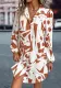 Autumn And Winter Women's  Turndown Collar Lantern Sleeve Printed Dress