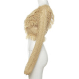 Autumn Women's  Sexy Knitting Solid Color Tassel Slim Fit One-Shoulder Sweater