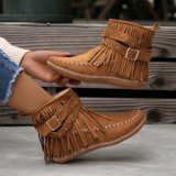 Utumn Side Zipper Short Boots For Women Double Layer Tassel Boots Women's  Thangka Shoes Flat Bean Shoes