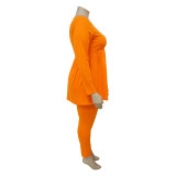 Women's  Plus Size Solid Color Long Sleeve Two Piece Pants Set For Women