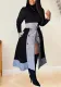 Slim-Fitting Long-Sleeved Turtleneck Plaid Slit Two-Piece Midi Skirt Set