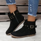 Utumn Side Zipper Short Boots For Women Double Layer Tassel Boots Women's  Thangka Shoes Flat Bean Shoes