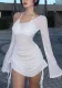 Women's  Autumn Slash Shoulder Long Sleeve Sexy See-Through Short Dress