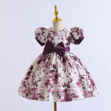 Summer Baby Girls' First Birthday Celebration Dress Puff Sleevesprinted Fluffy Flower Girl Performance Dress