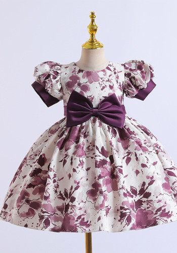 Summer Baby Girls' First Birthday Celebration Dress Puff Sleevesprinted Fluffy Flower Girl Performance Dress