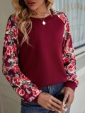 Autumn Printed Patchwork Fashionable And Versatile Casual Round Neck Long Sleeve T-Shirt Women's  Clothing