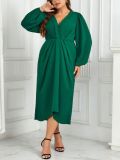 Green Casual V-Neck Slim Fit Plus Size Dress