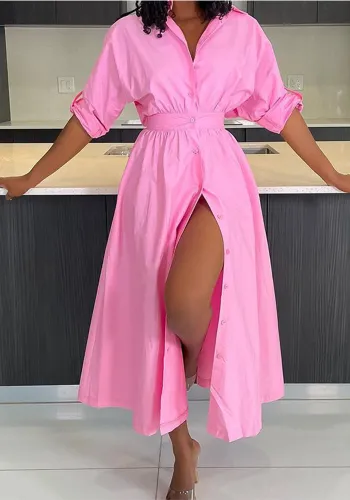 Spring And Autumn Women's  Fashion Chic Solid Color Slim Waist Long Sleeve Maxi Dress