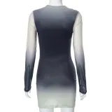 Women's  Fall Casual Printed Long Sleeve Hollowout Knot Slim Short Dress