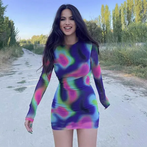Women Sexy Printed Backless Bodycon Dress