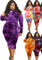 Plus Size Women Print Bow Bodycon Dress