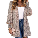 Plus Size Women French Leopard Print Cardigan Jacket