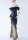 Women craft ostrich feather gradient sequins Off Shoulder evening dress