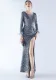 Women Sequined Ostrich Feather Long Sleeve Evening Gown
