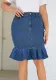 Plus Size Women Lace Solid Stretch Denim Skirt