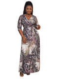 Women Casual V-Neck Leaf Geometric Print Dress