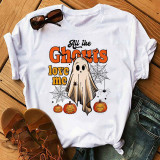 Halloween Women Round Neck Print Short Sleeve T-Shirt