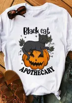 Halloween Women Round Neck Print Short Sleeve T-Shirt
