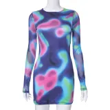Women Sexy Printed Backless Bodycon Dress