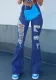 Women Ripped Denim Bell Bottom Pants