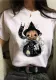 Halloween Women Cartoon Cat Mushroom Print Short Sleeve T-Shirt