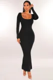Women autumn square neck long sleeve knitting dress
