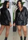 Women pu-Leather Drawstring Hooded Top