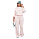 Women Solid Long Sleeve Top and Pant Casual Two-piece Set