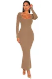 Women autumn square neck long sleeve knitting dress