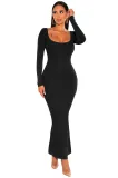 Women autumn square neck long sleeve knitting dress