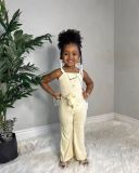 Girls Summer Casual Ribbed Suspender Solid Jumpsuit
