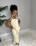 Girls Summer Casual Ribbed Suspender Solid Jumpsuit