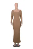 Women autumn square neck long sleeve knitting dress