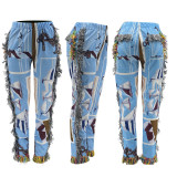 Women Casual Multi-Color Fringed Pants