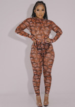 Women Printed Sexy See-Through Jumpsuit
