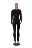 Women Square Neck Puff Sleeve Long Sleeve Jumpsuit