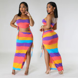 Summer Women Sexy Lace-Up Pleated Two-Piece Set