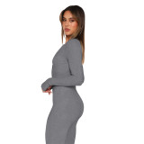 Women Fall Buttoned Half Open Collar knitting Ribbed Long Sleeve Jumpsuit