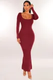 Women autumn square neck long sleeve knitting dress
