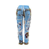 Women Casual Multi-Color Fringed Pants