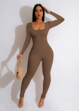 Women Square Neck Puff Sleeve Long Sleeve Jumpsuit