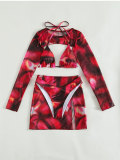 Women Tie Dye Cover Up Beach Skirt Swimsuit Three-Piece Bikini