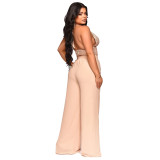 Sexy Sequined Halter Neck Tank Top Chiffon High-Waisted Straight Pants Two-Piece Set