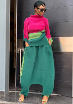 Kadın Kontrast Renk Patchwork İki Parça Pantolon Takım Moda Kadın Giyim