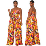 Casual Printed Low Back Strapless Loose Summer High Waist Women's Jumpsuit