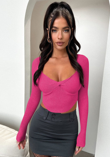 Autumn Fashion Sexy Small V-Neck Top Tight Fitting Long Sleeve Basic Shirt T-Shirt Outdoor Wear Women's Clothing