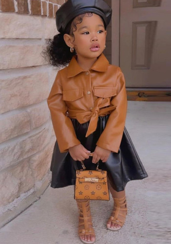 Children's Fashion Girls' Imitation Leather Dress