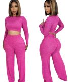 Women's Fashion Long Sleeve Crop Tops And Pants Casual Two Piece Set