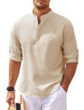 Men's Shirt Long Sleeve Stand Collar Pineapple Plaid Shirt Men's Casual Shirt Top
