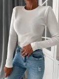 Autumn And Winter Solid Color Round Neck Long-Sleeved Knitting Top For Women